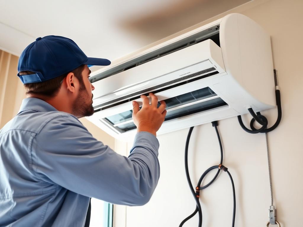 INZOONE AC technician servicing a split air conditioner in Dubai