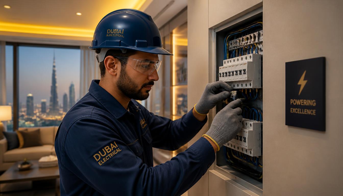 INZOONE technician working on an electrical distribution board in Dubai